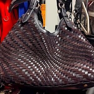 Hard To Find Cole Haan Genevieve Large Woven Purple and Black Leather tote
